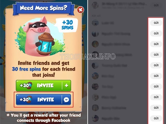 Cách chạy Spin Coin Master thông qua mời bạn bè Facebook