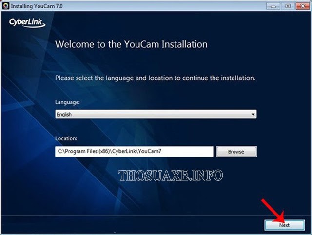 Chọn ngôn ngữ và vị trí lưu phần mềm YouCam