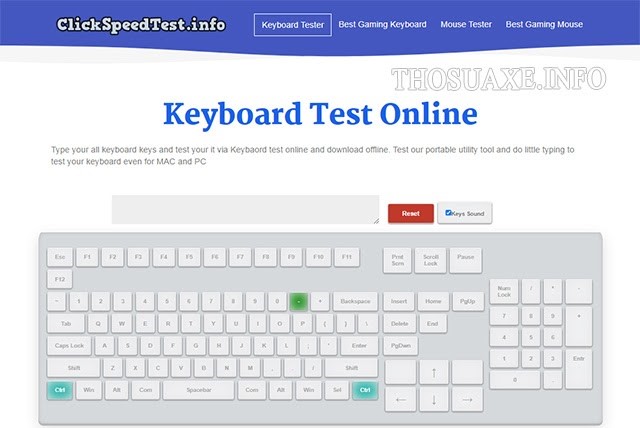 Giao diện của Keyboard Test Online