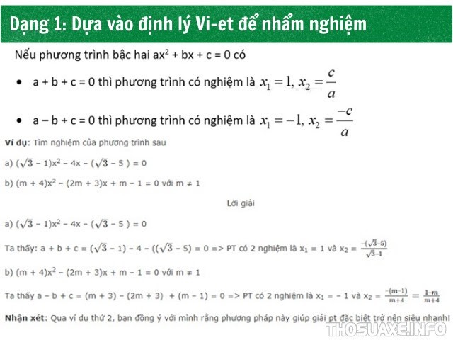 Dựa vào định lý Vi - ét để nhẩm nghiệm