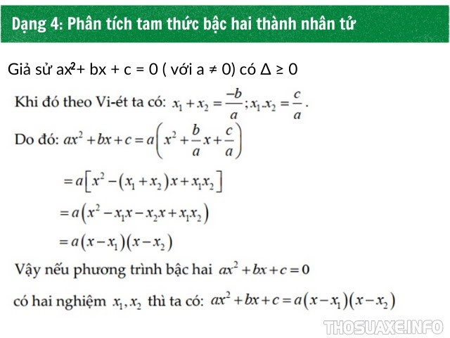 Phương pháp giải bài toán phân tích tam thức bậc hai thành nhân tử