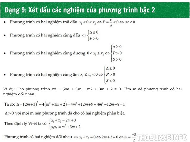 Phương pháp & ví dụ giải bài toán xét dấu các nghiệm phương trình