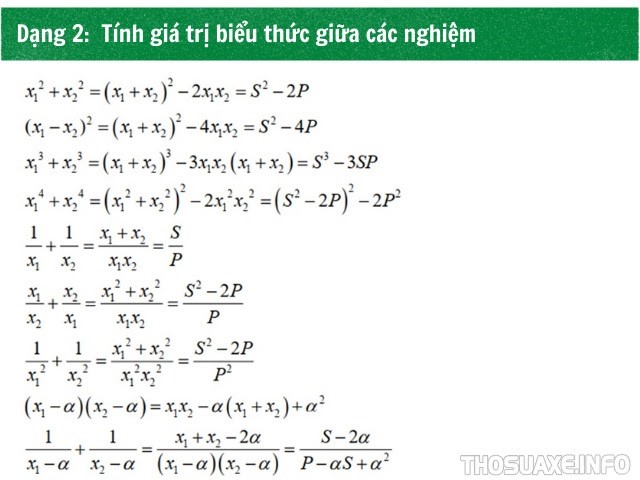 Tính giá trị của biểu thức giữa các nghiệm theo hệ thức Vi-ét